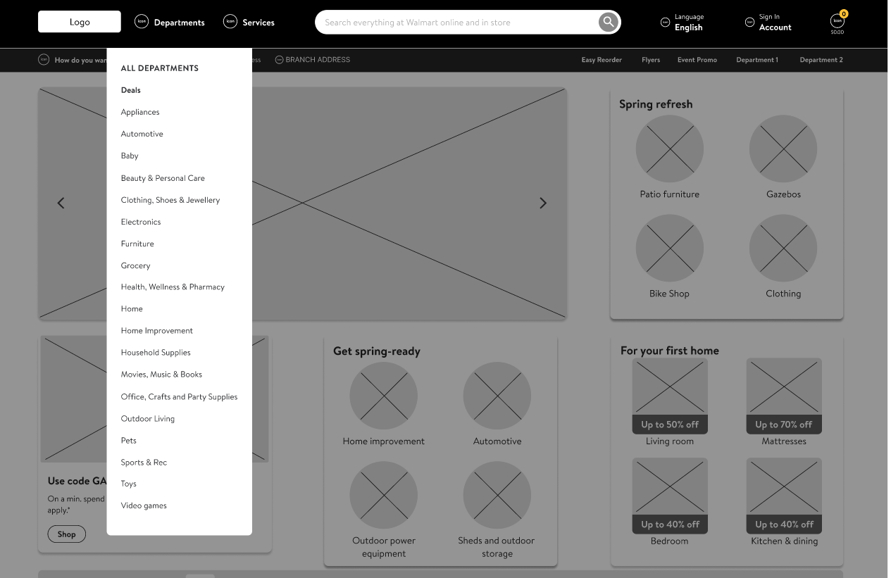 Menu Navigation Wireframe