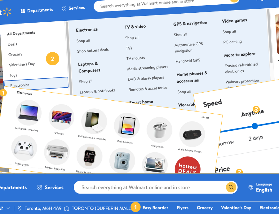 Walmart website audit showing navigation and usability issues